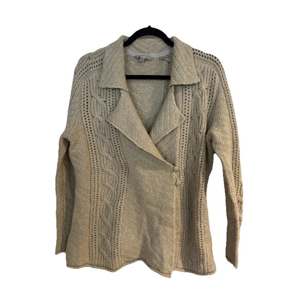 Royal Robbins Women’s  Sz Medium Collared Cardigan Cream  Covered Buttons - Picture 1 of 10